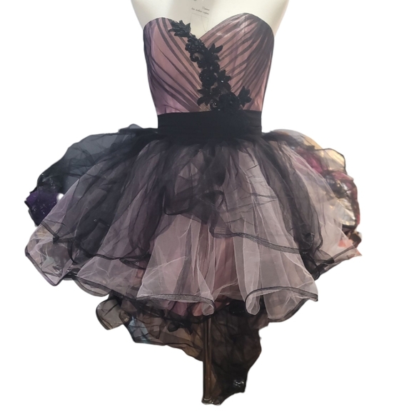 pauline Black Pink satin Asymmetrical Ruched corset mesh Prom Dress occassion
